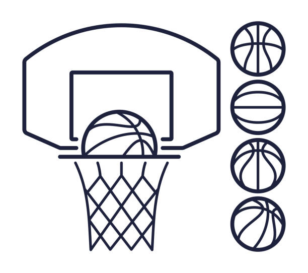 ilustraciones, imágenes clip art, dibujos animados e iconos de stock de símbolos de línea de baloncesto - símbolo deportivo