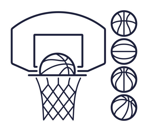 illustrations, cliparts, dessins animés et icônes de symboles de ligne de basket-ball - basketball hoop