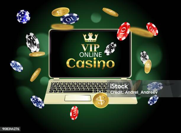 Online Casino Vector Banner With Laptop Poker Gambling Casino Poster Sign Jackpot Billboard Promo Concept Illustration Stock Illustration - Download Image Now - iStock