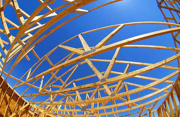 House Construction Tressle Roof Fisheye  tressle stock pictures, royalty-free photos & images