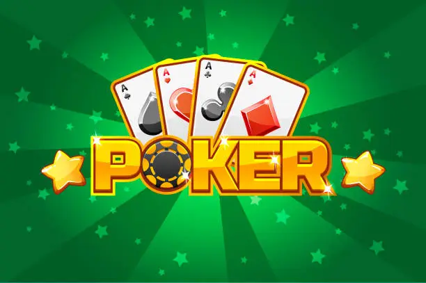 Vector illustration of logo text POKER and Playing cards, For Ui Game element