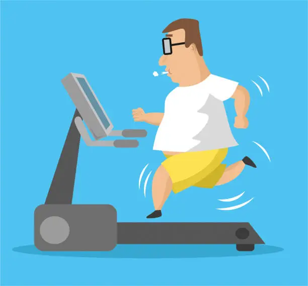 Vector illustration of Man running on treadmill