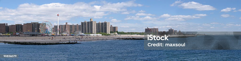 NY, Coney Island beach Panorama - Lizenzfrei Achterbahn Stock-Foto