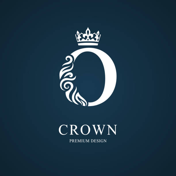 ilustrações de stock, clip art, desenhos animados e ícones de elegant letter o with crown. graceful style. calligraphic beautiful sign. vintage drawn emblem for book design, brand name, business card, restaurant, boutique, hotel. vector illustration - 2547