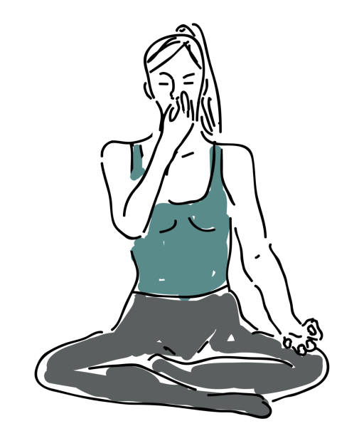 illustrazioni stock, clip art, cartoni animati e icone di tendenza di respirazione yoga - pranayama - pranayama