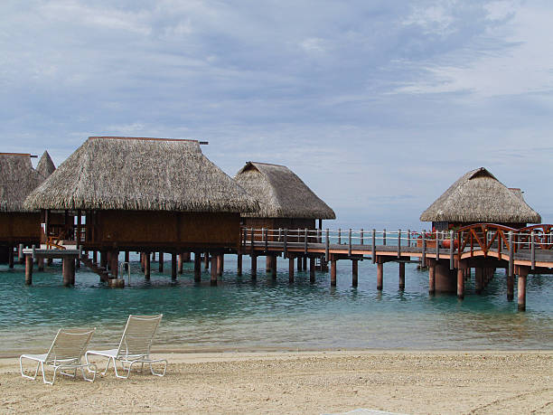 water bungalow stock photo