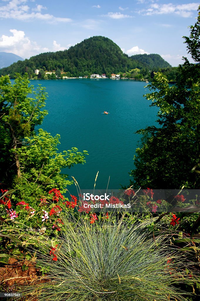 Flowers and the Lake  Bled - Slovenia Stock Photo