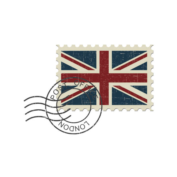 Postage Stamp English flag English flag postage stamp and postmark London. Realistic isolated vector illustration on white background. london stock illustrations