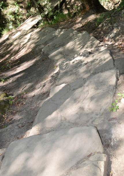 istock path laid out of stone slabs. A path in the mountains. 908379910