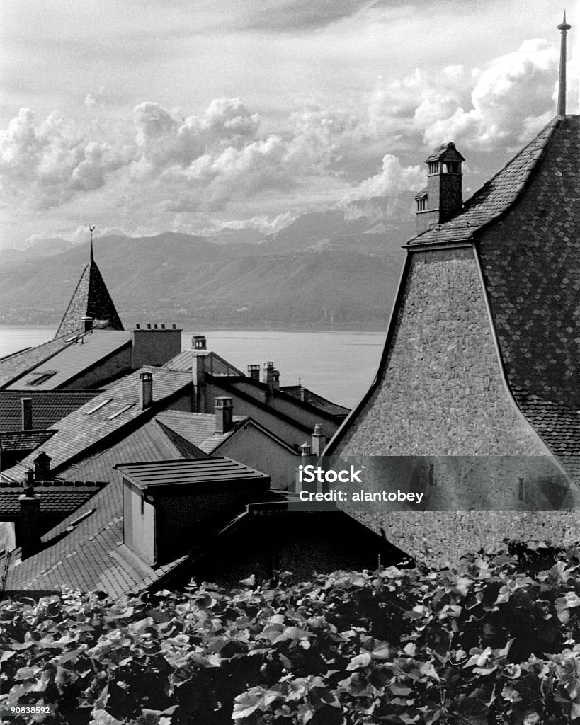Dächer von Grandvaux, Schweiz (b/w - Lizenzfrei Genf Stock-Foto