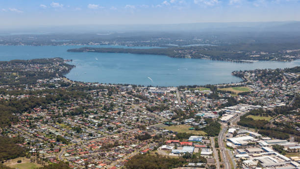 Newcastle Surburbs Aerial View - Warners Bay Lake Macquarie New South Wales Australia Aerial view of Lake Macquarie and Warners Bay - Newcastle Australia. The largest coastal lake in Australia is a popular area 25 minutes south of Newcastle CBD. newcastle new south wales photos stock pictures, royalty-free photos & images