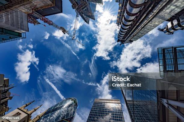 Looking Up In The Financial Heart Of The City Stock Photo - Download Image Now - London - England, Office, Insurance