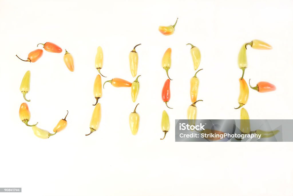 Chile Peppers ortografia fora C H I L E - Royalty-free Amarelo Foto de stock