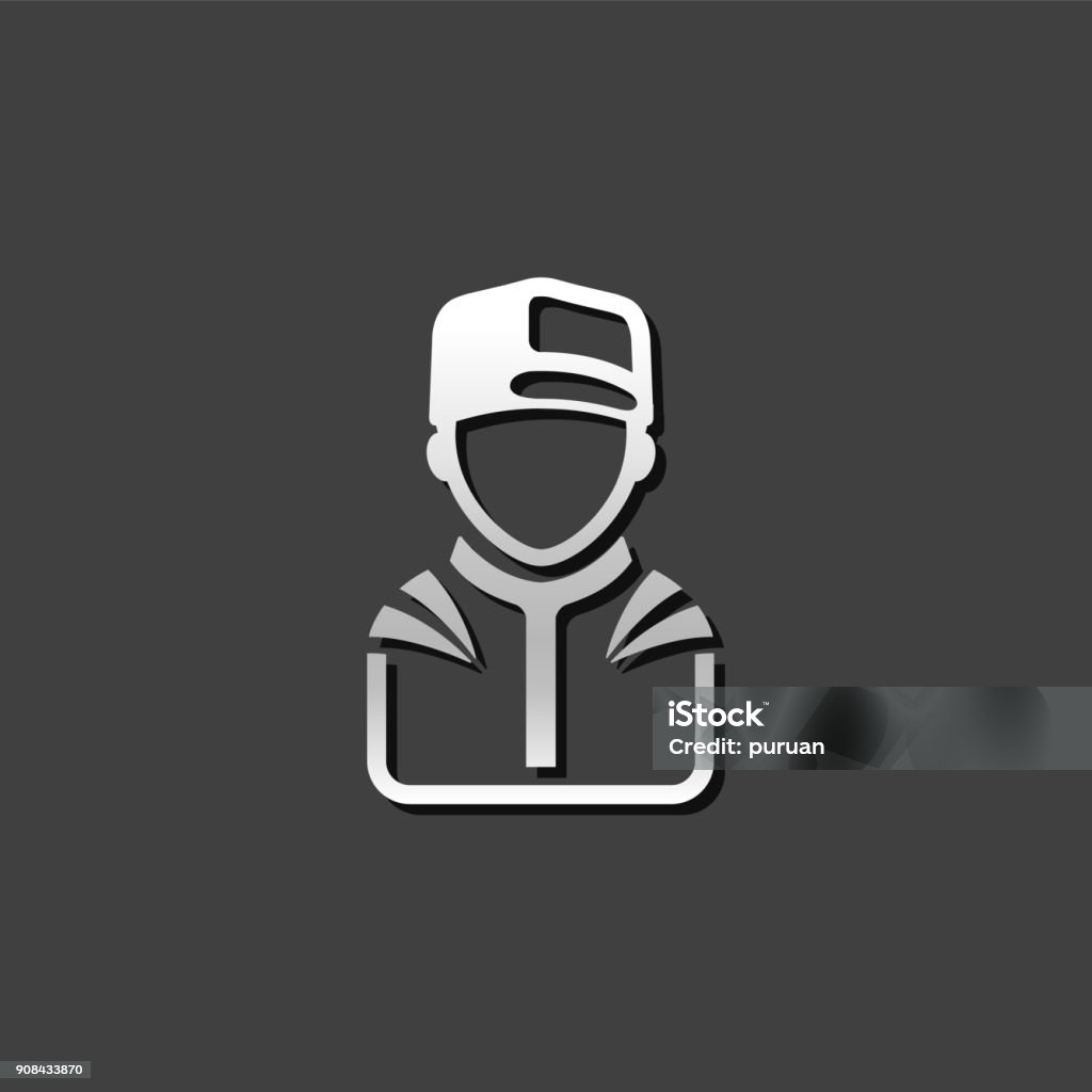 Metallic Icon - Racer avatar Racer avatar icon in metallic grey color style. Sport transportation automotive Achievement stock vector