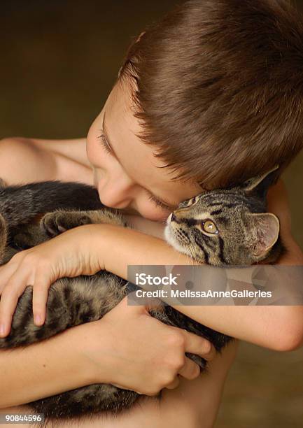 Kind Schmusen Eine Katze Alternative Behandlungsmethode Stockfoto und mehr Bilder von Mischlingskatze