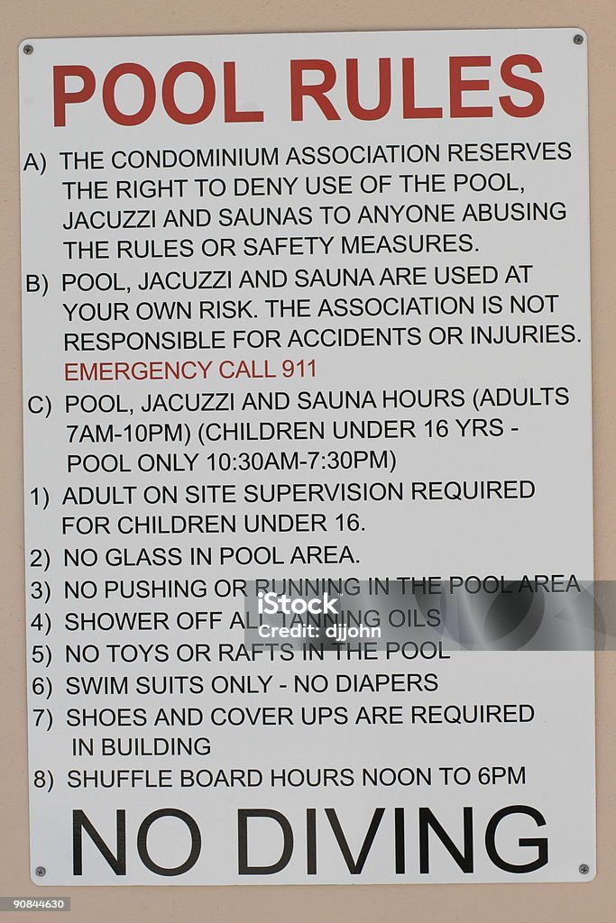 Pool Rles Pool Rules Stock Photo - Download Image Now - Authority, Color Image ...
