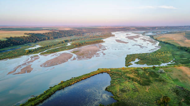 Niobrara River in Nebraska - aerial view stock photo