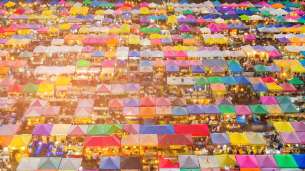 istock Top view night flea market roof top during weekend 908450240