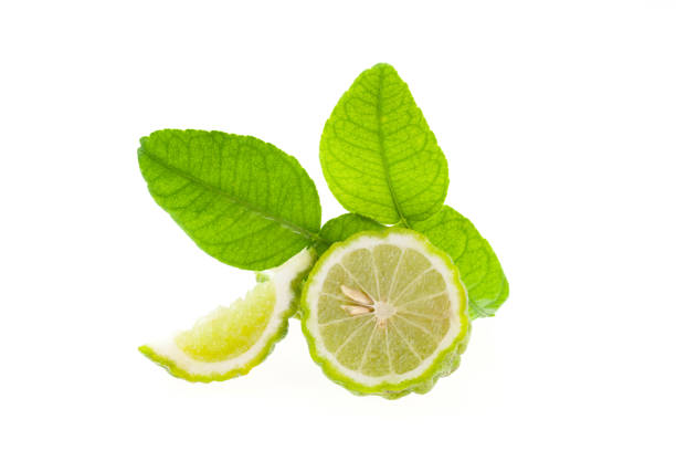 istock Bergamot fruit and leaves isolated on white background. 908450842