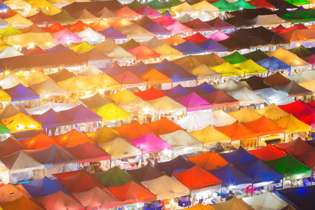 istock Multiple colour night market roof top 908453504