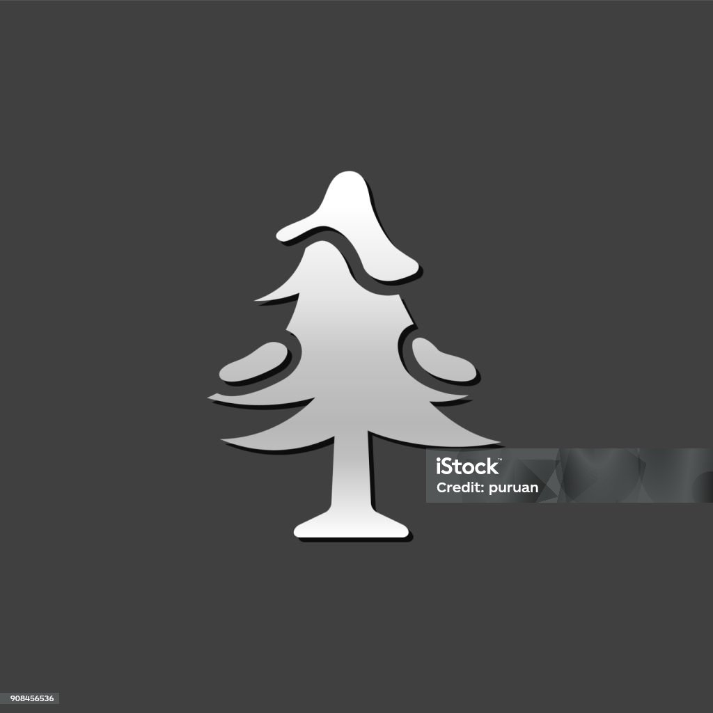 Metallic Icon - Pine tree with snow Pine tree icon in metallic grey color style.Snow December season Branch - Plant Part stock vector