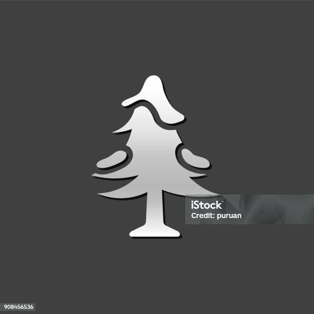 Metallic Icon Pine Tree With Snow Stock Illustration - Download Image Now - Branch - Plant Part, Celebration, Celebration Event