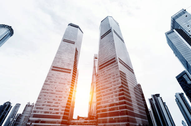 istock Low angle view of landmark skyscrapers in Shanghai 908459578
