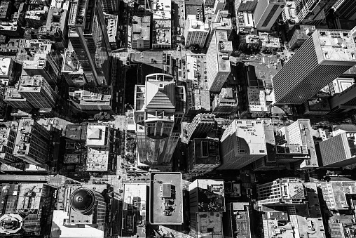 Downtown Seattle, Washington shot during a helicopter photo flight from an altitude of about 1000 feet.