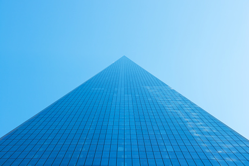 An abstract detail of One World Trade Center, a modern glass office building.