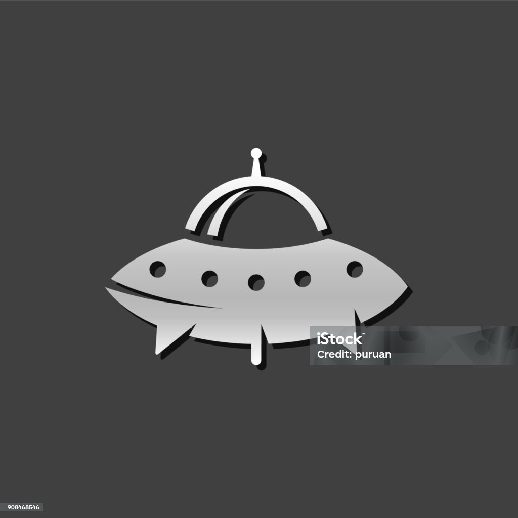 Metallic Icon - Flying saucer Flying saucer icon in metallic grey color style.Alien outer space 50-54 Years stock vector
