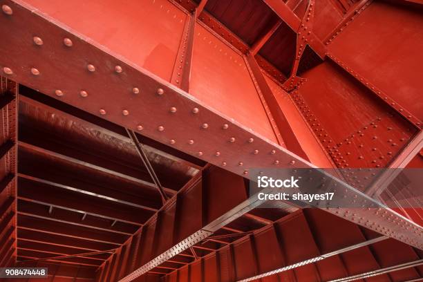 Bridge Deck Underside Stock Photo - Download Image Now - Bridge - Built Structure, Metal, Red