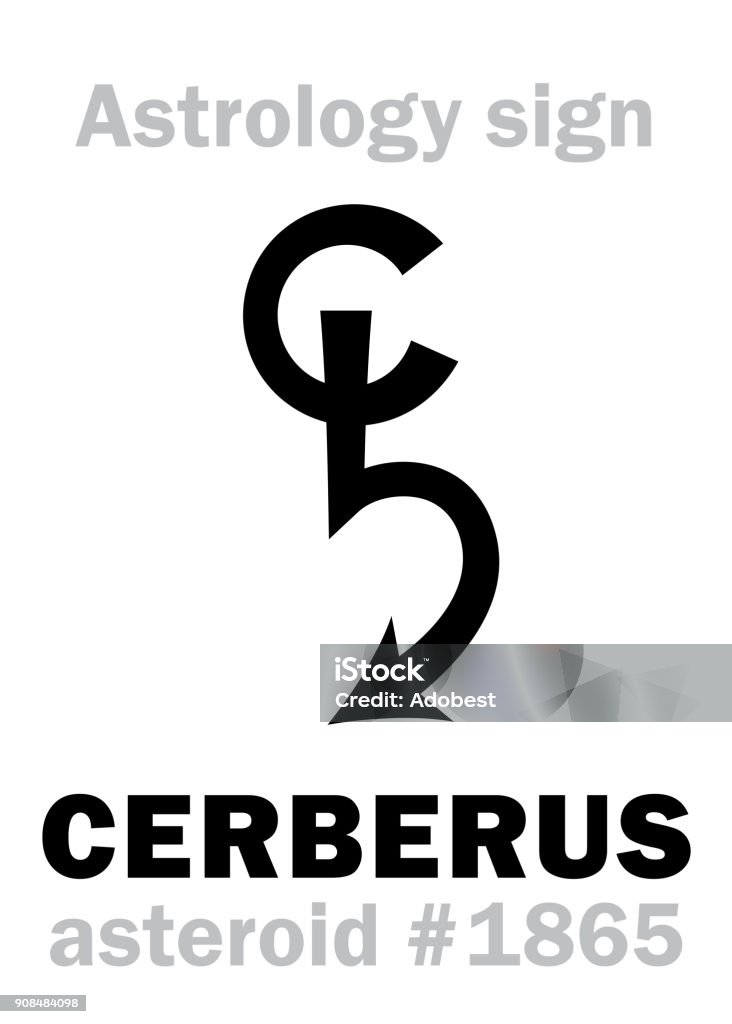 Astrology Alphabet: CERBERUS, asteroid #1865. Hieroglyphics character sign (single symbol). Alphabet stock vector