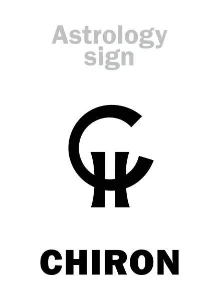 Vector illustration of Astrology Alphabet: CHIRON, planetoid (little planet). Hieroglyphics character sign (initial symbol).