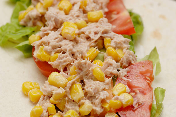 Tuna, sweet corn salad soft tortilla wrap