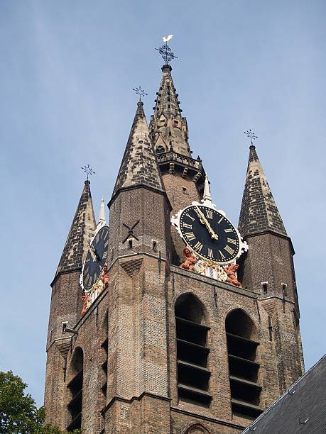 istock Old church tower and clock at Delft, Netherlans 90849204