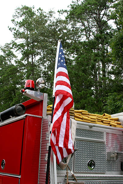 istock Firetruck with American Flag 90851529