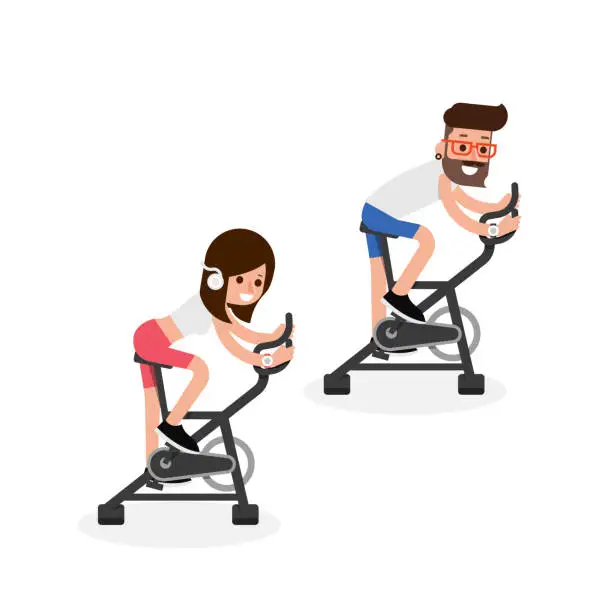 Vector illustration of Stationary Bike exercise couple.