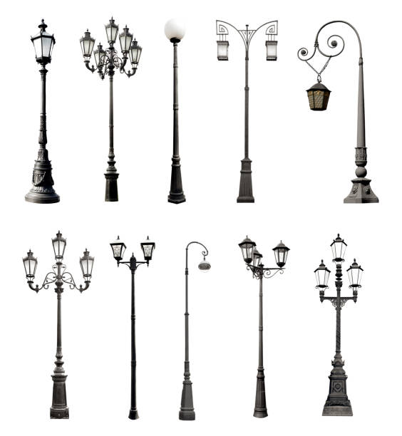 Set of decorative lampposts stock photo