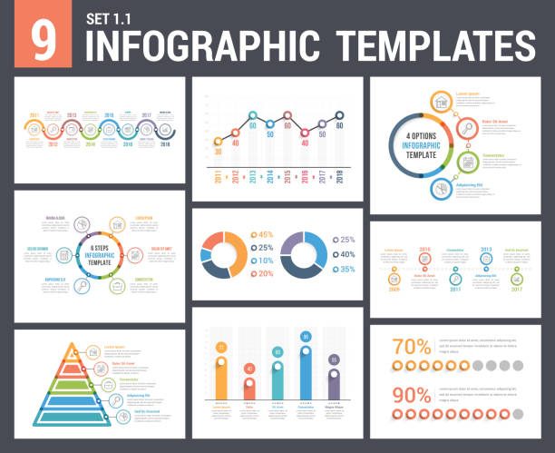 ilustraciones, imágenes clip art, dibujos animados e iconos de stock de 9 plantillas de infografía - piramid