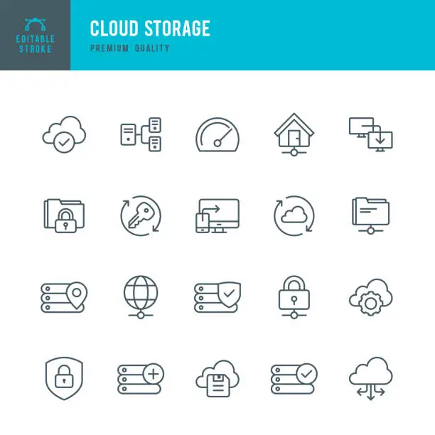 Vector illustration of Cloud Storage - set of thin line vector icons