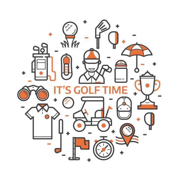 illustrazioni stock, clip art, cartoni animati e icone di tendenza di gioca a golf con le icone del golf - outline cart golf golf course