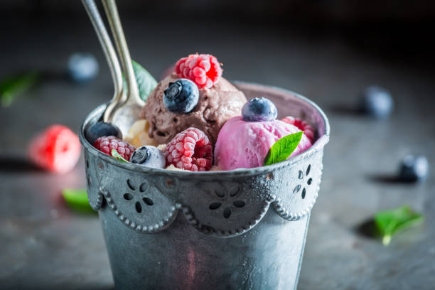 istock Juicy ice cream with blueberries and raspberries 908532240