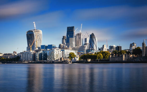 Amazing London skyline with Tower Bridge during sunrise London City Skyline at River Thames thames river photos stock pictures, royalty-free photos & images