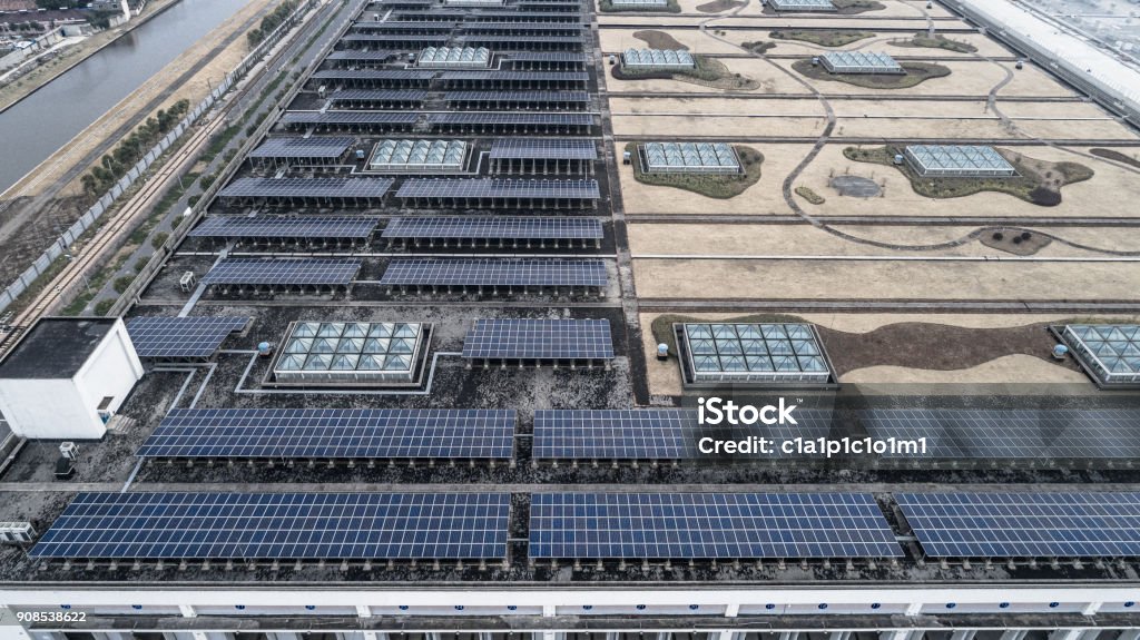 Roof with solar panels Solar Panel Stock Photo