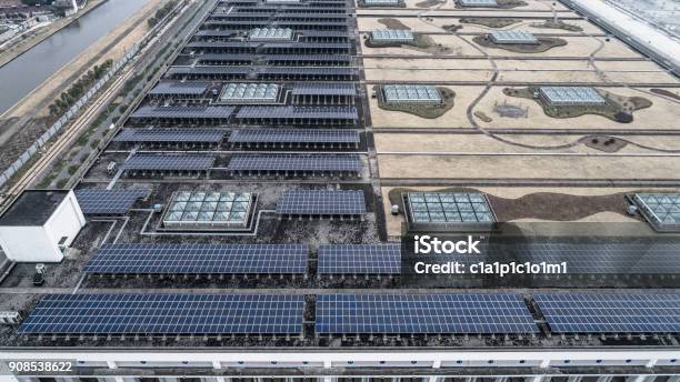 Roof With Solar Panels Stock Photo - Download Image Now - Solar Panel, Solar Power Station, School Building