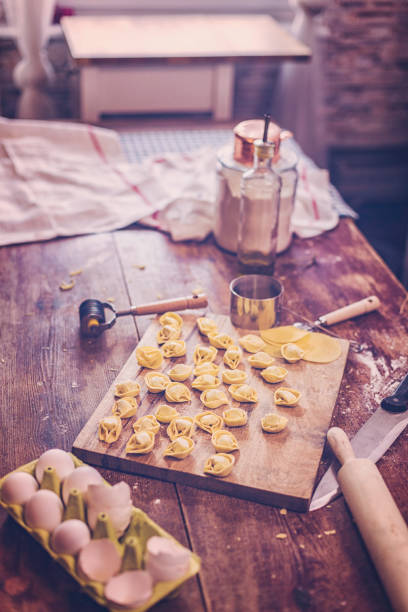 Preparing Homemade Tortellini Pasta in Domestic Kitchen