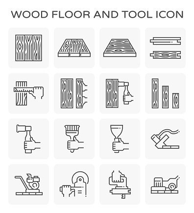 Wood floor and construction tool vector icon set design.