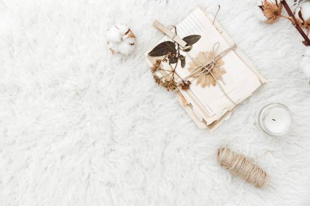 istock Flat lay composition with dry flowers and old letters. vintage postcards and envelopes 908546428
