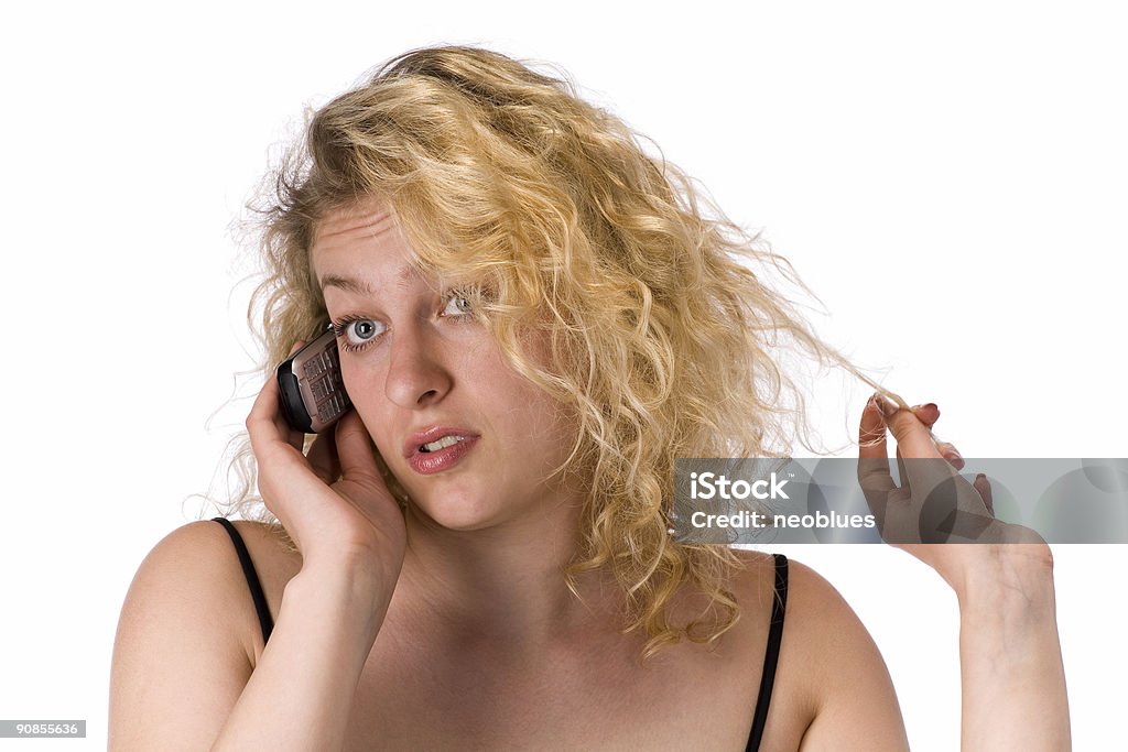 아름다운 소녀 모바일 전화 - 로열티 프리 금발 머리 스톡 사진