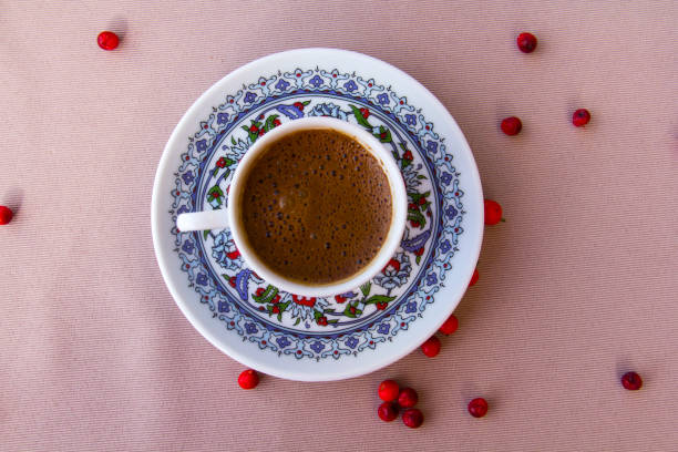 turkish coffee in studio shot - old fashioned horizontal black coffee cup imagens e fotografias de stock